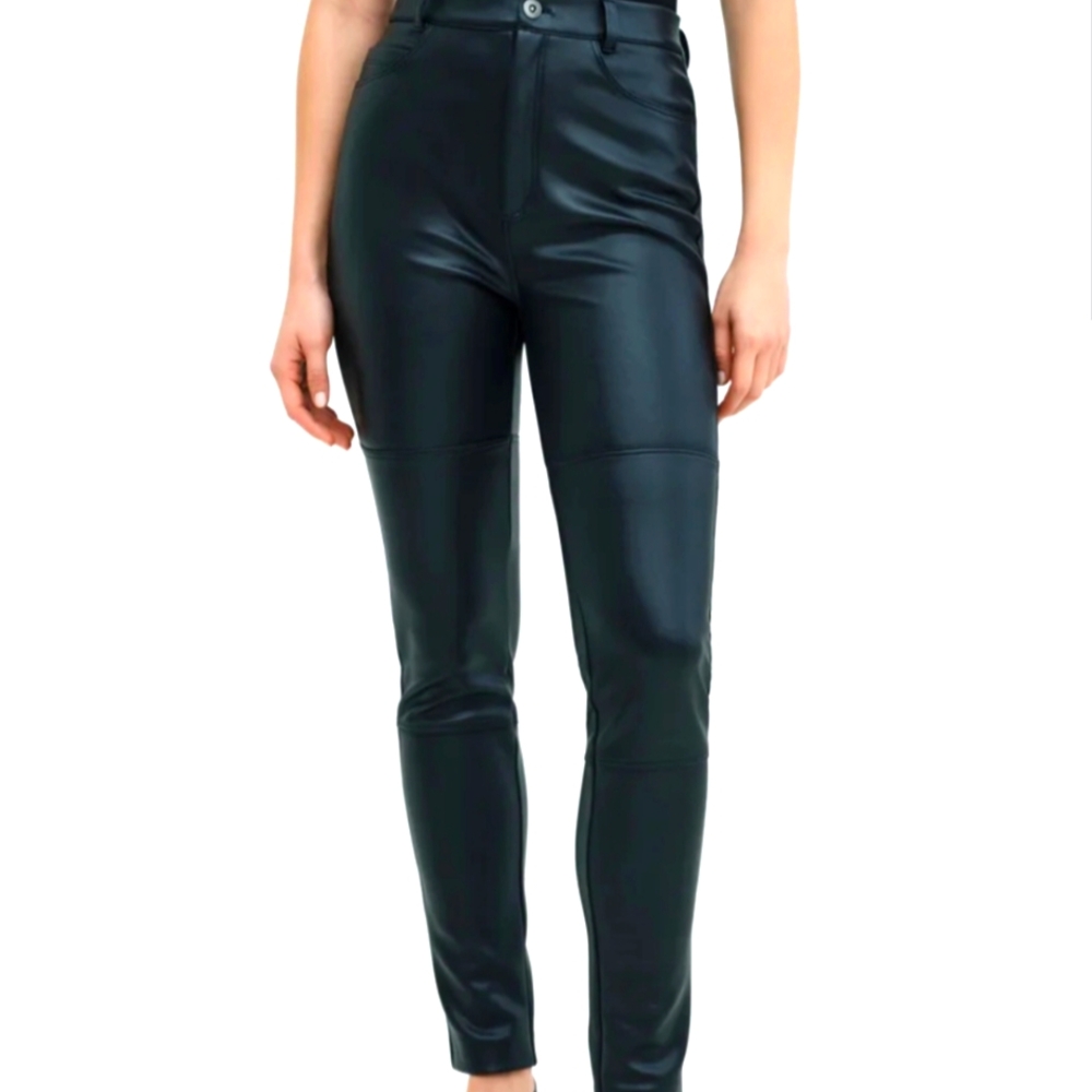 Stylish Vegan Leather Black Skinny Jeans